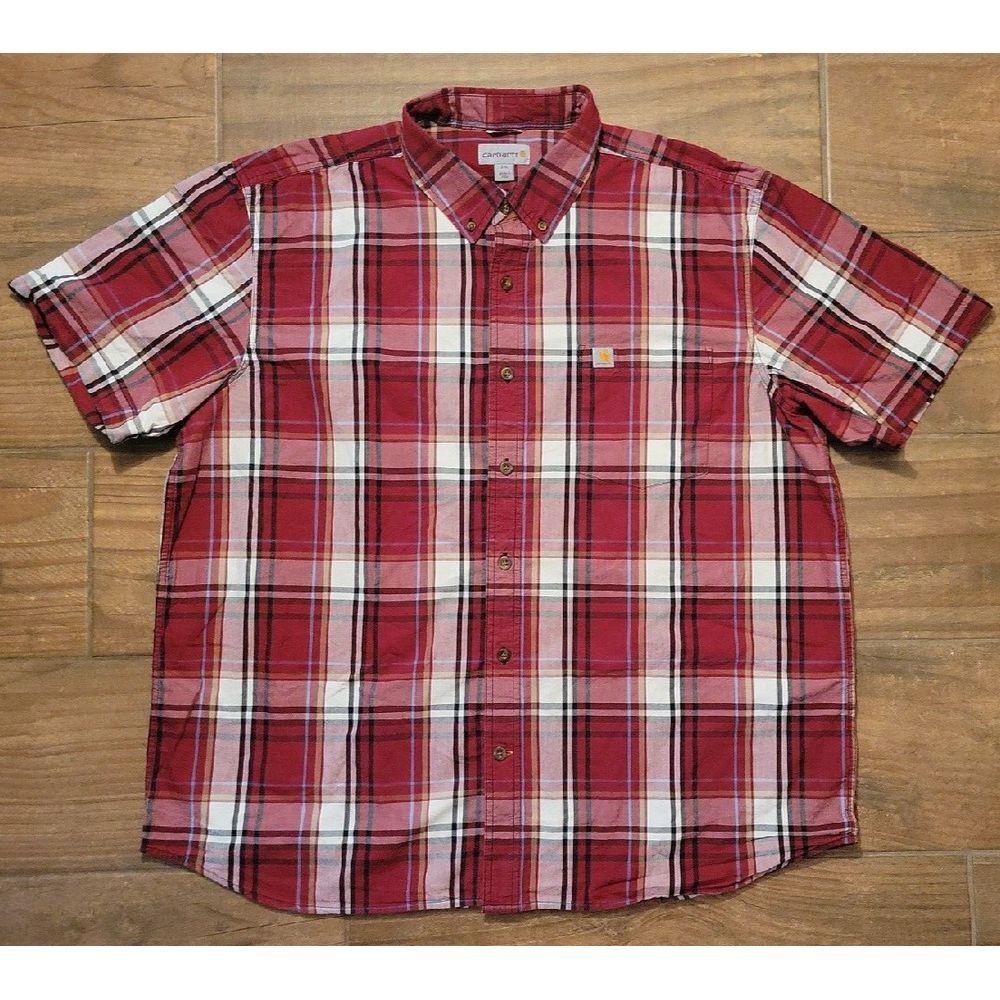 Carhartt Short Sleeve S/S Relaxed Button‎ 102536 Plaid Check Shirt Men's 2XL EUC